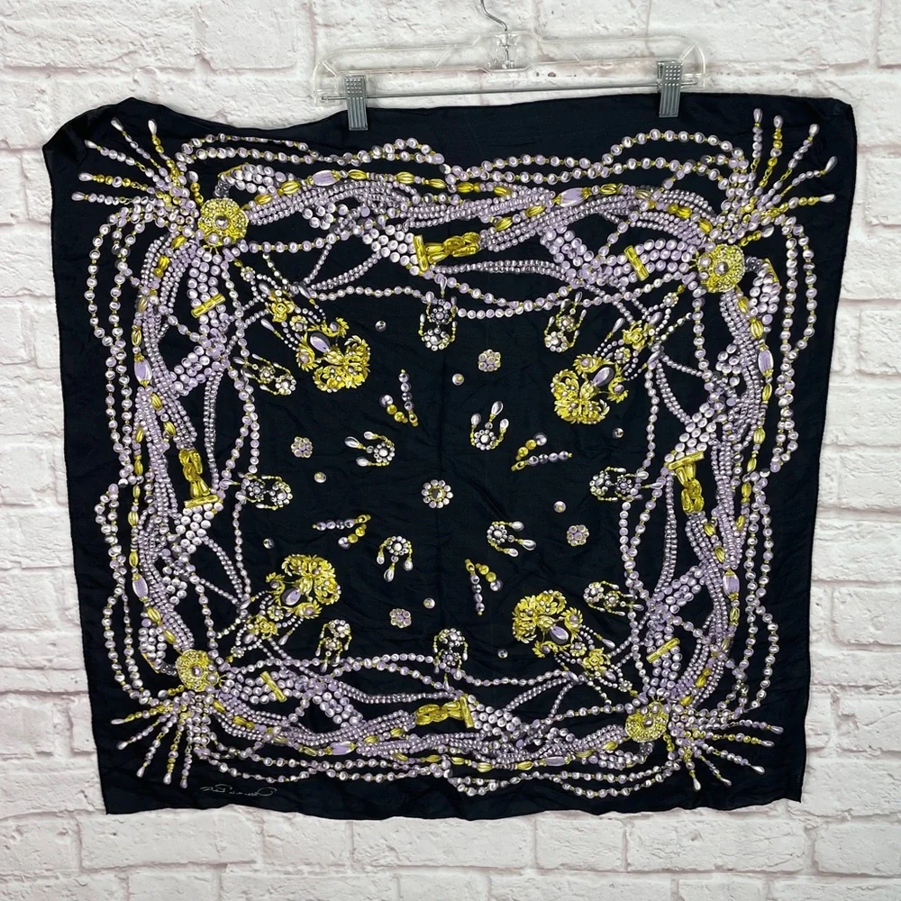 Oscar De La Renta Silk Pearl Jewels Scarf